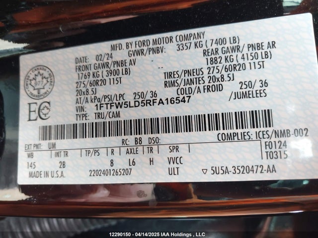 Ford F-150 2024 1FTFW5LD5RFA16547 Image 9