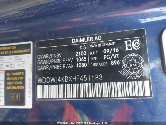 12290200 :رقم المزاد ، WDDWJ4KBXHF451688 vin ، 2017 Mercedes-benz C 300 4matic مزاد بيع