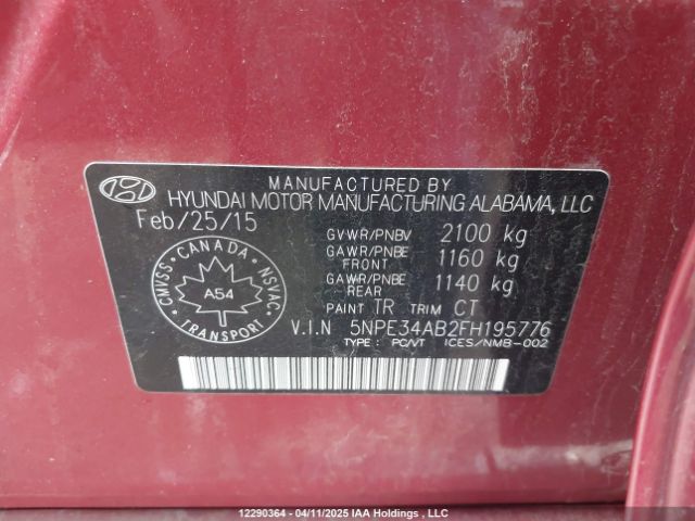 5NPE34AB2FH195776 Hyundai Sonata Sport/limited