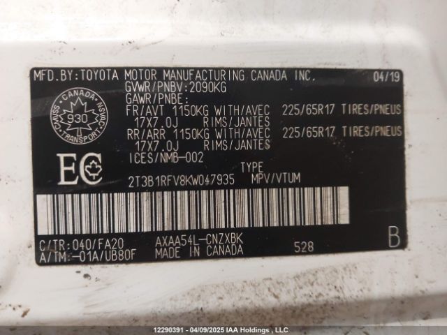 2T3B1RFV8KW047935 Toyota RAV4 LE