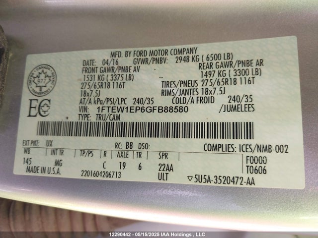 Ford 2016 2016 1FTEW1EP6GFB88580 Image 9