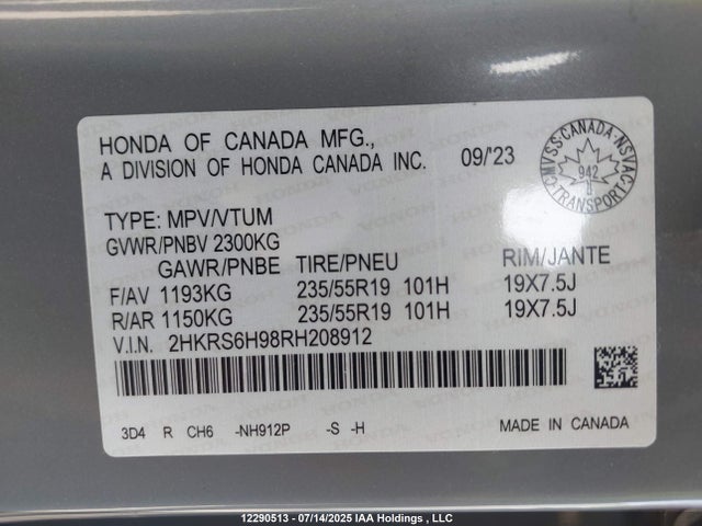 2HKRS6H98RH208912 Honda lfc3