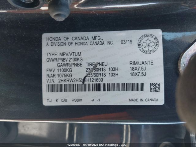 2HKRW2H5XKH121609 Honda CR-V EX