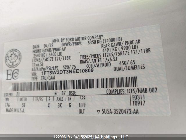 1FT8W3DT3NEE10809 Ford 2022
