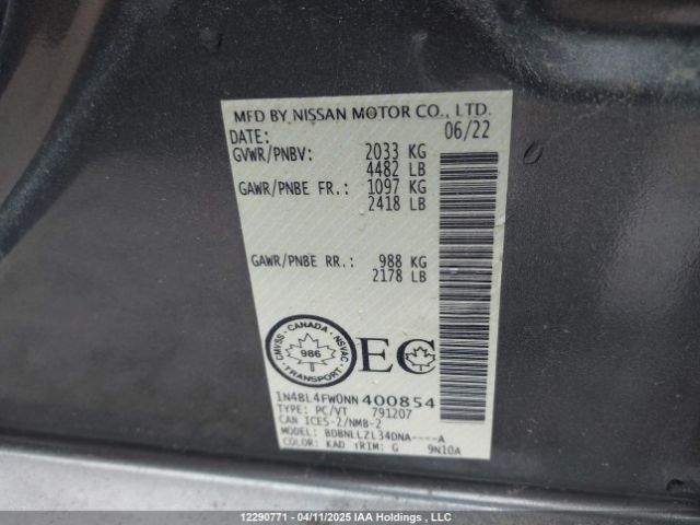 1N4BL4FW0NN400854 Nissan Altima Platinum