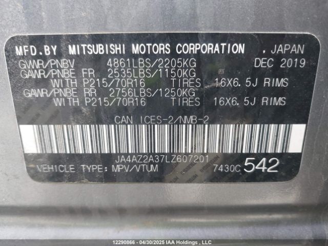 JA4AZ2A37LZ607201 Mitsubishi Outlander Es/ex/ex-l
