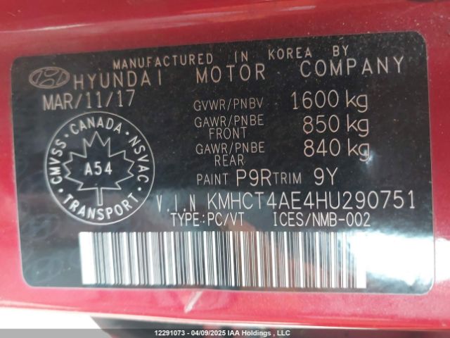 KMHCT4AE4HU290751 Hyundai ACCENT SE
