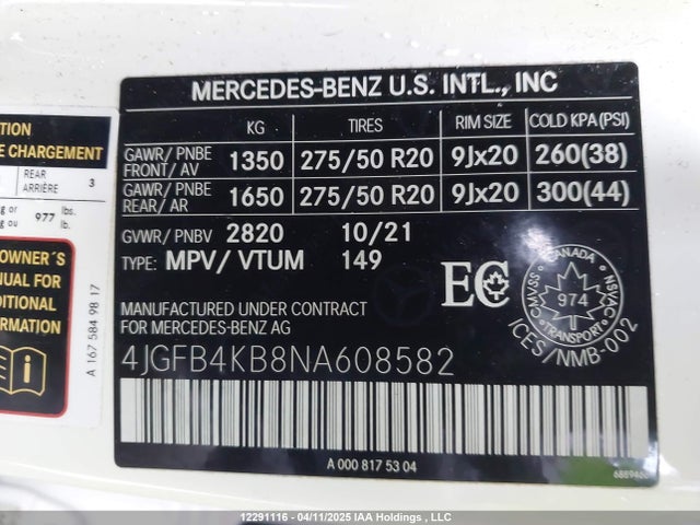 4JGFB4KB8NA608582 Mercedes-Benz m264
