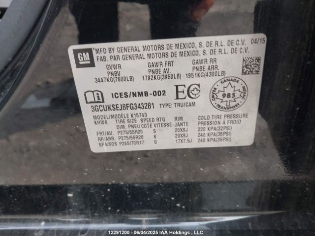 3GCUKSEJ8FG343281 Chevrolet l86 - vvt, afm, e85 max, aluminum