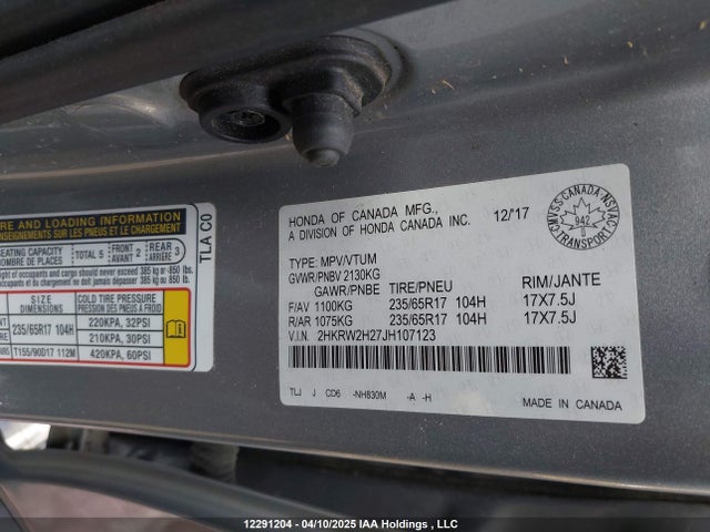 2HKRW2H27JH107123 Honda k24w9/k24v9