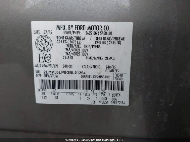 2LMPJ8LP8GBL21294 Lincoln gtdi