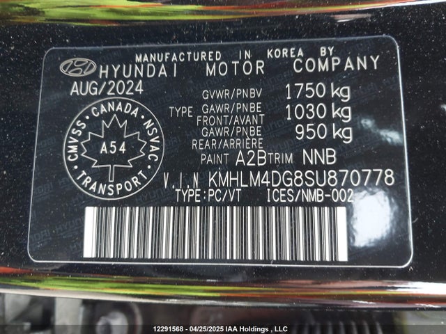 KMHLM4DG8SU870778 Hyundai Elantra Sel Sport