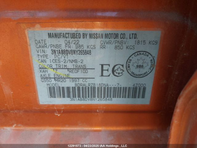 3N1AB8DV8NY265848 Nissan 2022