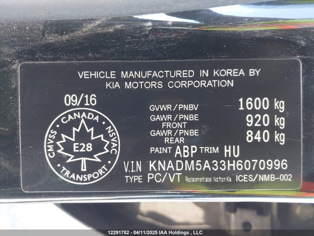 KNADM5A33H6070996 KIA Rio