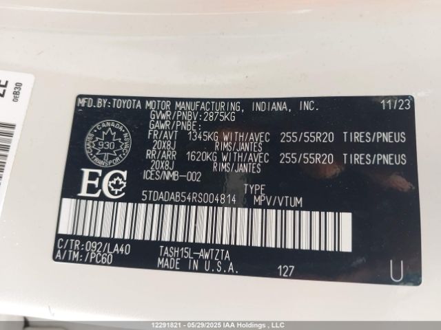 5TDADAB54RS004814 Toyota t24a-fts, 1zm+1ym