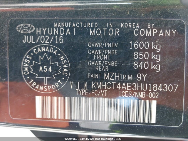 KMHCT4AE3HU184307 Hyundai 2017
