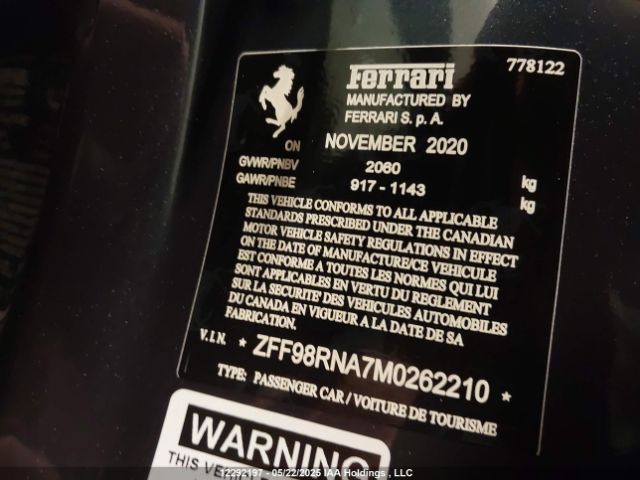 ZFF98RNA7M0262210 Ferrari f154bh