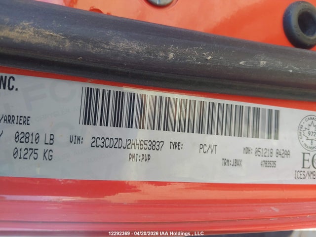 Продаж на аукціоні авто 2017 Dodge Challenger Srt 392, vin: 2C3CDZDJ2HH653837, номер лоту: 12292369
