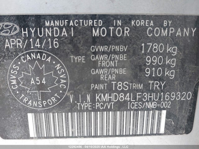 KMHD84LF3HU169320 Hyundai 2017