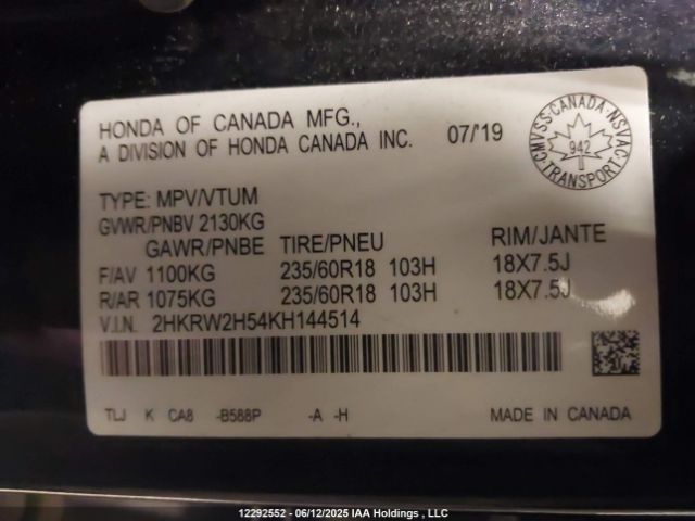 2HKRW2H54KH144514 Honda CR-V EX