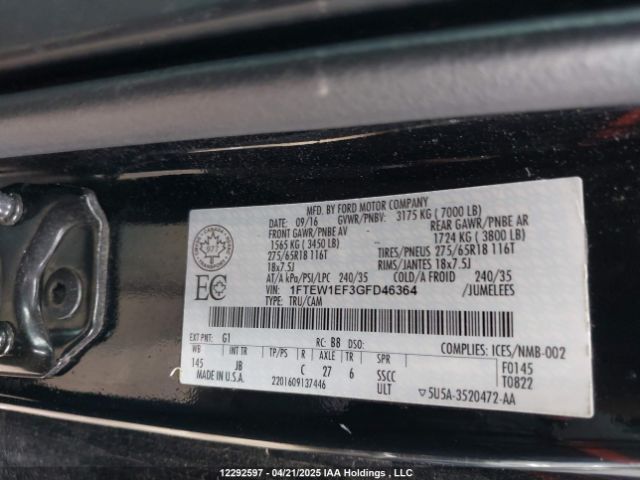 1FTEW1EF3GFD46364 Ford F150 Supercrew