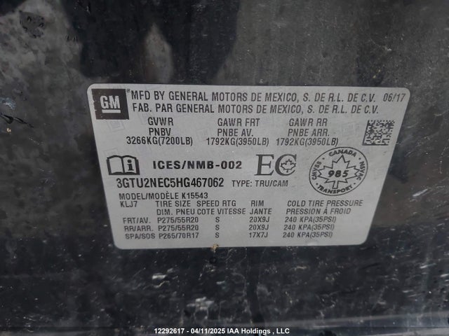 3GTU2NEC5HG467062 GMC l83 -spark ignited direct injection, variable valve timing, afm, e85 max, alum