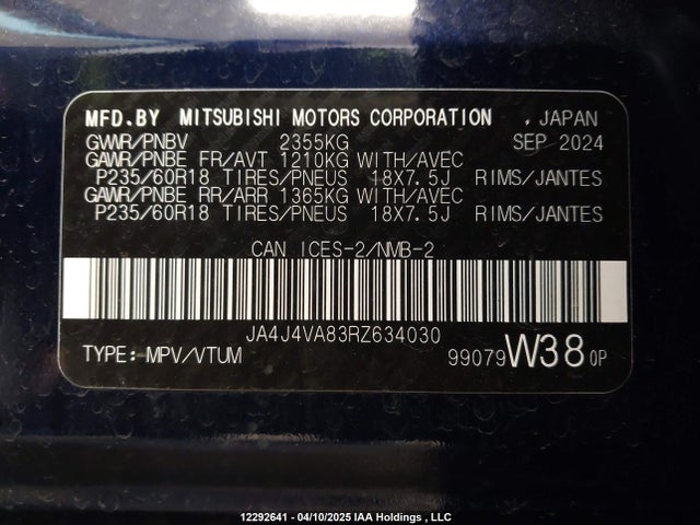 JA4J4VA83RZ634030 Mitsubishi Outlander