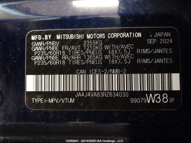 JA4J4VA83RZ634030 Mitsubishi Outlander