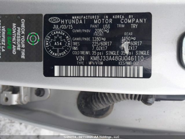 KM8J33A48GU046110 Hyundai Tucson Premium