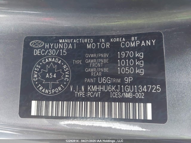 KMHHU6KJ1GU134725 Hyundai Genesis