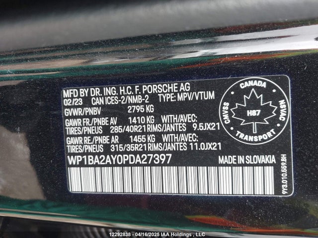 Porsche Cayenne 2023 WP1BA2AY0PDA27397 Image 9