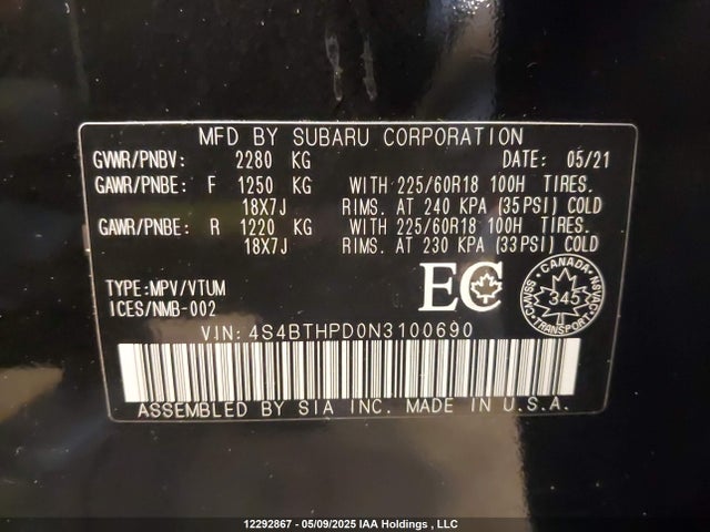 4S4BTHPD0N3100690 Subaru Outback Premier Xt