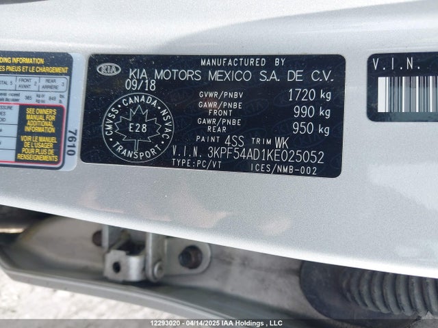 3KPF54AD1KE025052 KIA mpi nu