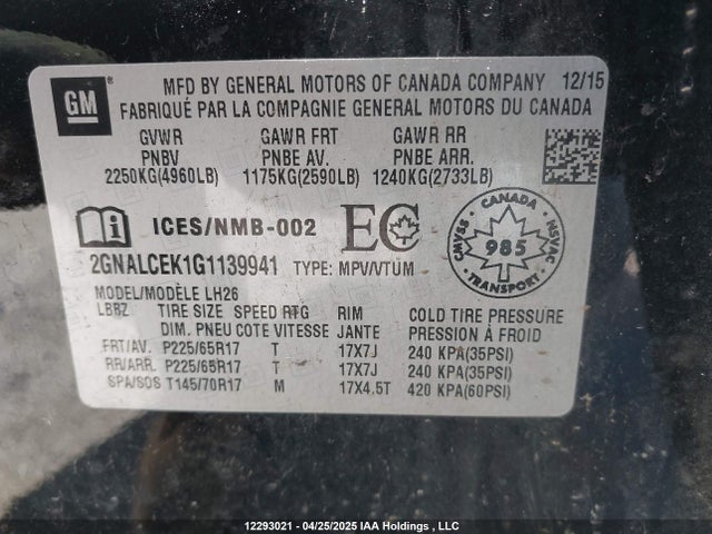 2GNALCEK1G1139941 Chevrolet EQUINOX LT