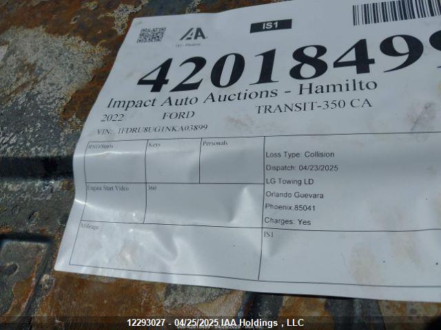 Aukcja sprzedaży 2022 Ford Transit-350 Cargo, vin: 1FDRU8UG1NKA03899, numer aukcji: 12293027