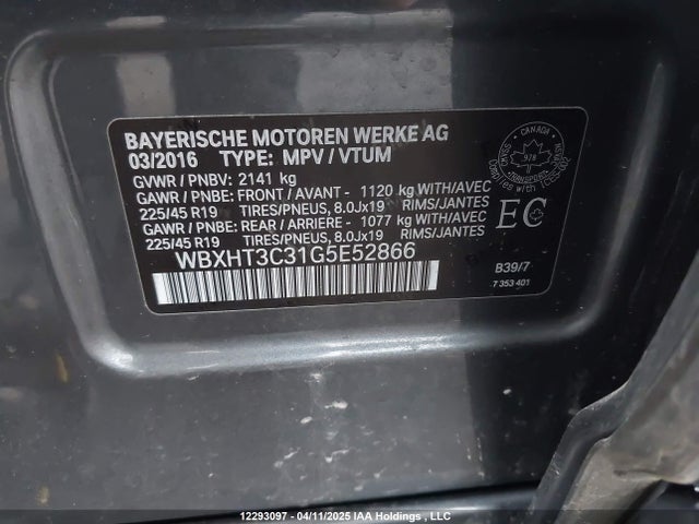 WBXHT3C31G5E52866 BMW X1