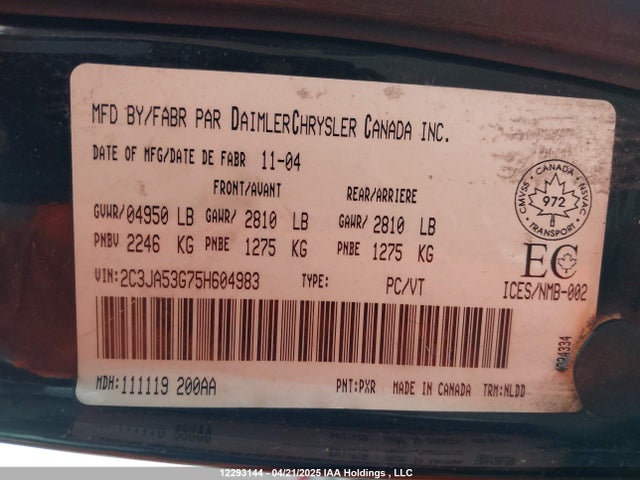 Продажа на аукционе авто 2005 Chrysler 300 Touring, vin: 2C3JA53G75H604983, номер лота: 12293144