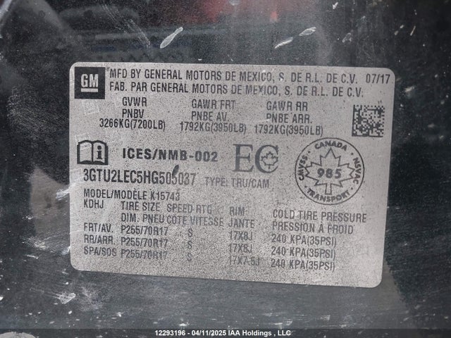 3GTU2LEC5HG505037 GMC SIERRA 1500