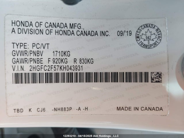 Honda k20c2 2019 2HGFC2F57KH043931 Image 19