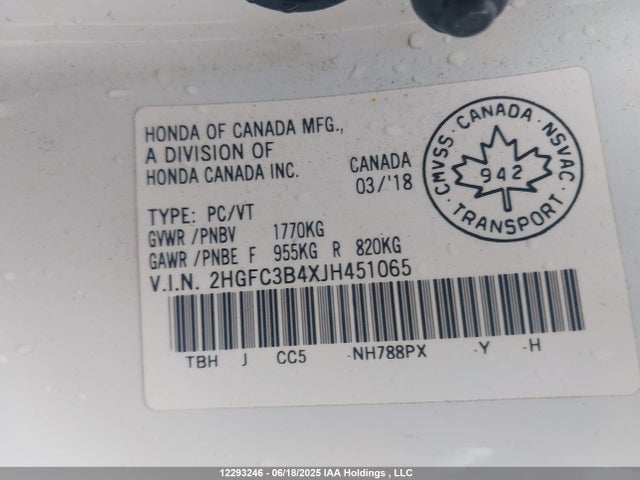 Honda 2018 2018 2HGFC3B4XJH451065 Image 19