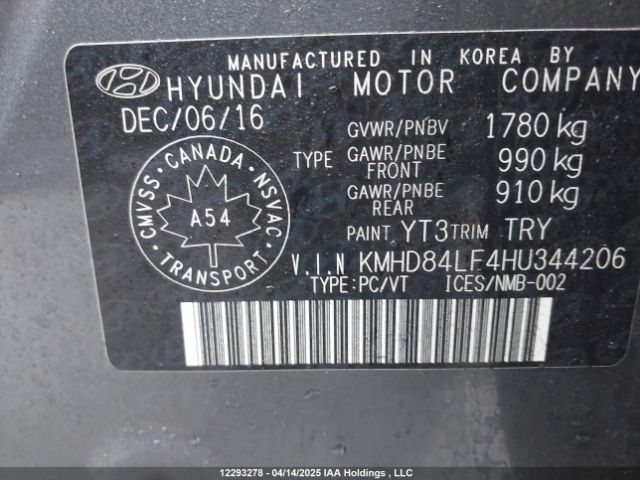 KMHD84LF4HU344206 Hyundai 2017