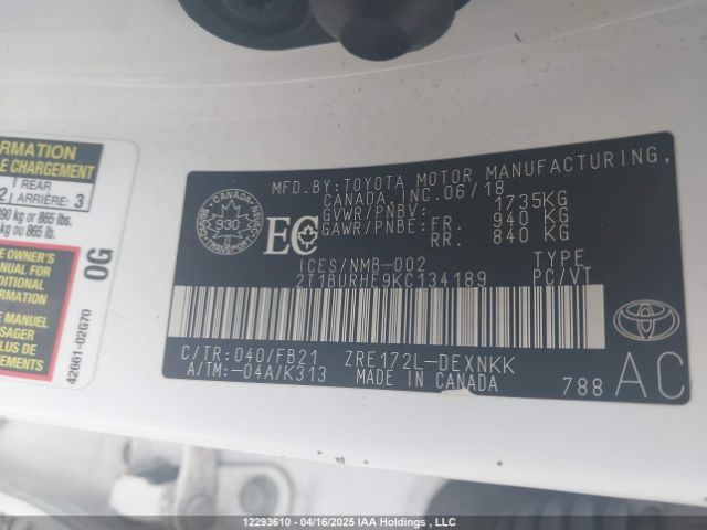 2T1BURHE9KC134189 Toyota Corolla L/le/xle/se/xse