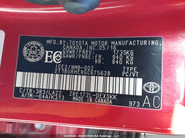 2T1BURHE8GC675628 Toyota 2zr-fe