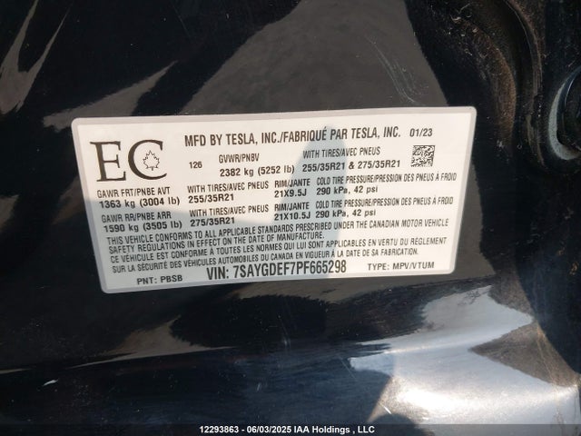 7SAYGDEF7PF665298 Tesla Model Y