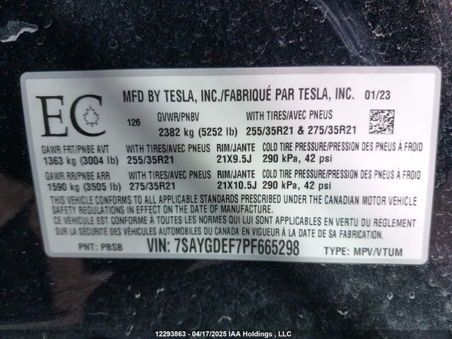 7SAYGDEF7PF665298 Tesla Model Y