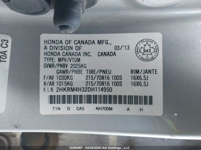 Aukcja sprzedaży 2013 Honda Cr-v Lx, vin: 2HKRM4H32DH114950, numer aukcji: 12294067