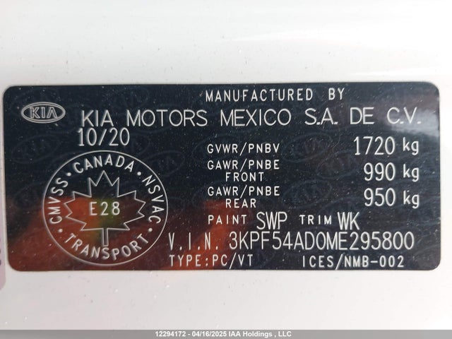 3KPF54AD0ME295800 KIA mpi nu