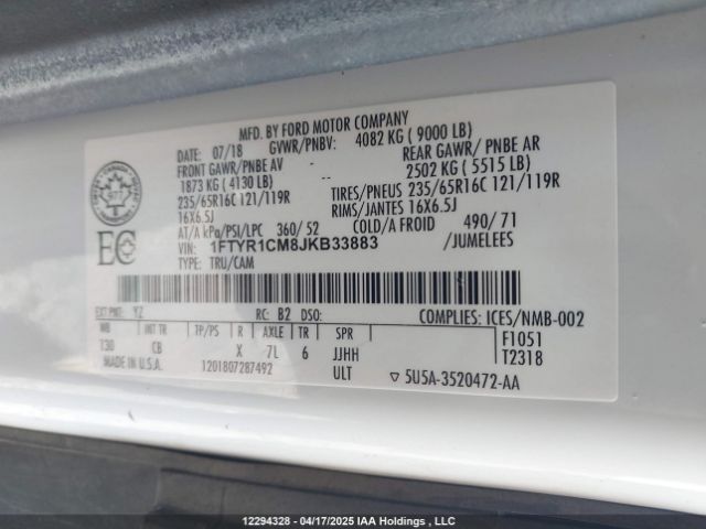 1FTYR1CM8JKB33883 Ford Transit T-250