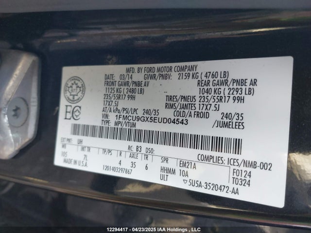 1FMCU9GX5EUD04543 Ford ESCAPE SE