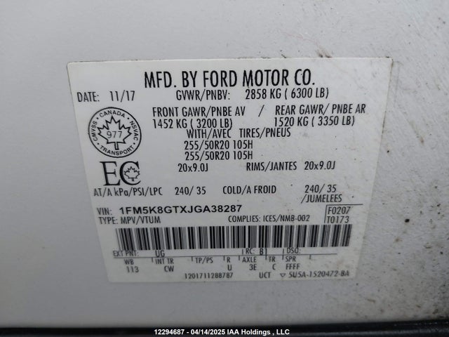 1FM5K8GTXJGA38287 Ford EXPLORER SPORT